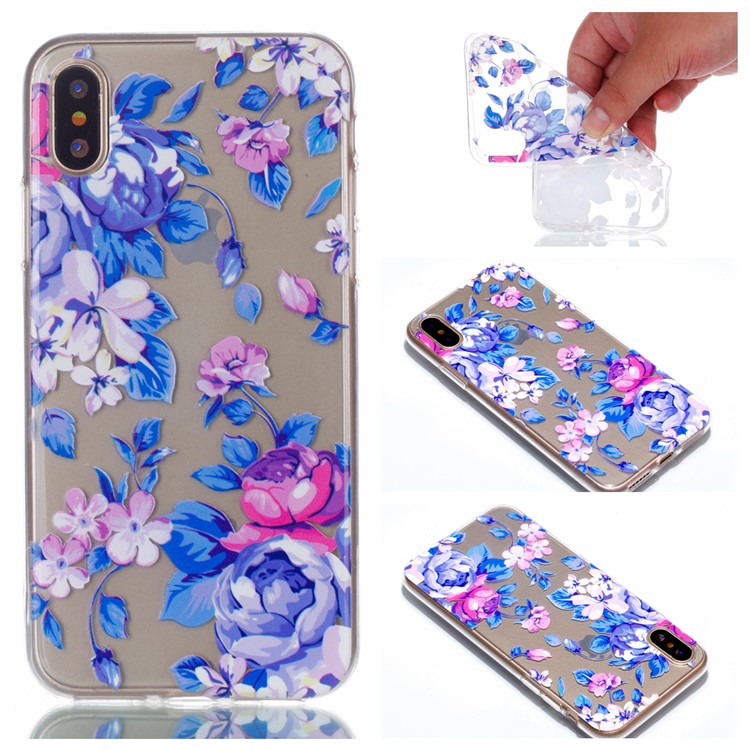 Rubberized Embossed Soft TPU Mobile Phone Case for iPhone 8 - Blue Roses-1