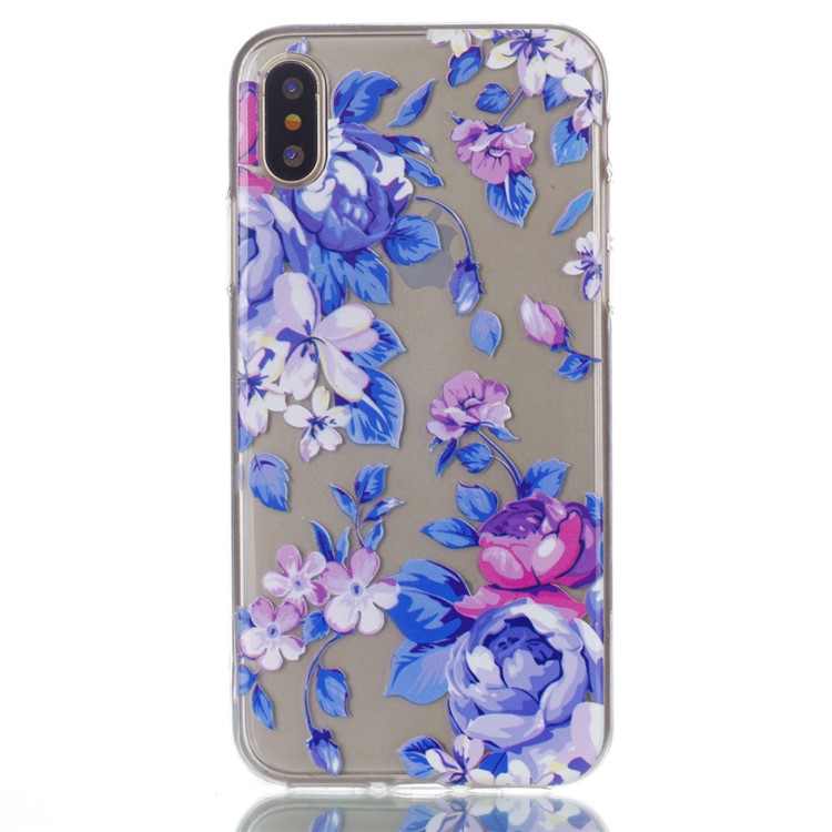 Rubberized Embossed Soft TPU Mobile Phone Case for iPhone 8 - Blue Roses-2