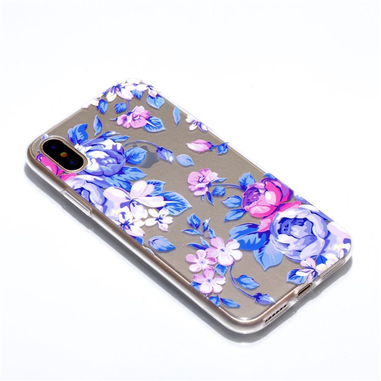 Rubberized Embossed Soft TPU Mobile Phone Case for iPhone 8 - Blue Roses-4