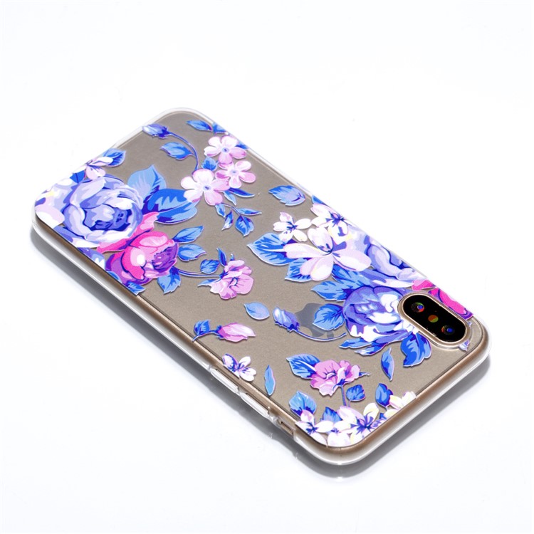 Rubberized Embossed Soft TPU Mobile Phone Case for iPhone 8 - Blue Roses-5