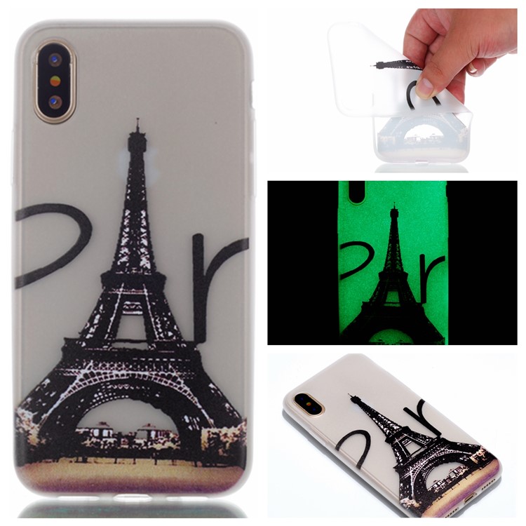 Pattern Printing Luminous TPU Back Case for iPhone 8 - Eiffel Tower-1