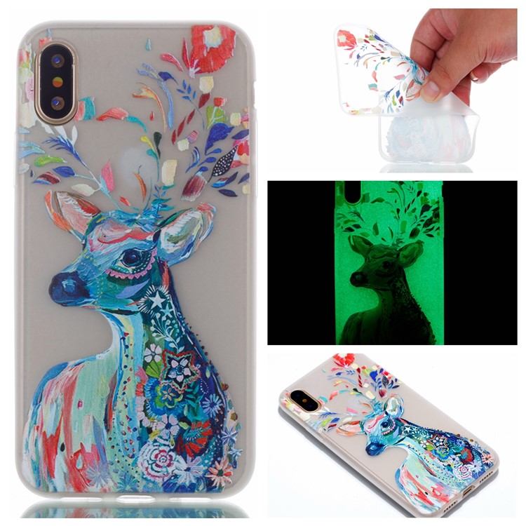 

Patterned Noctilucent TPU Cellphone Cover for iPhone X 5.8 inch - Colorful Reindeer