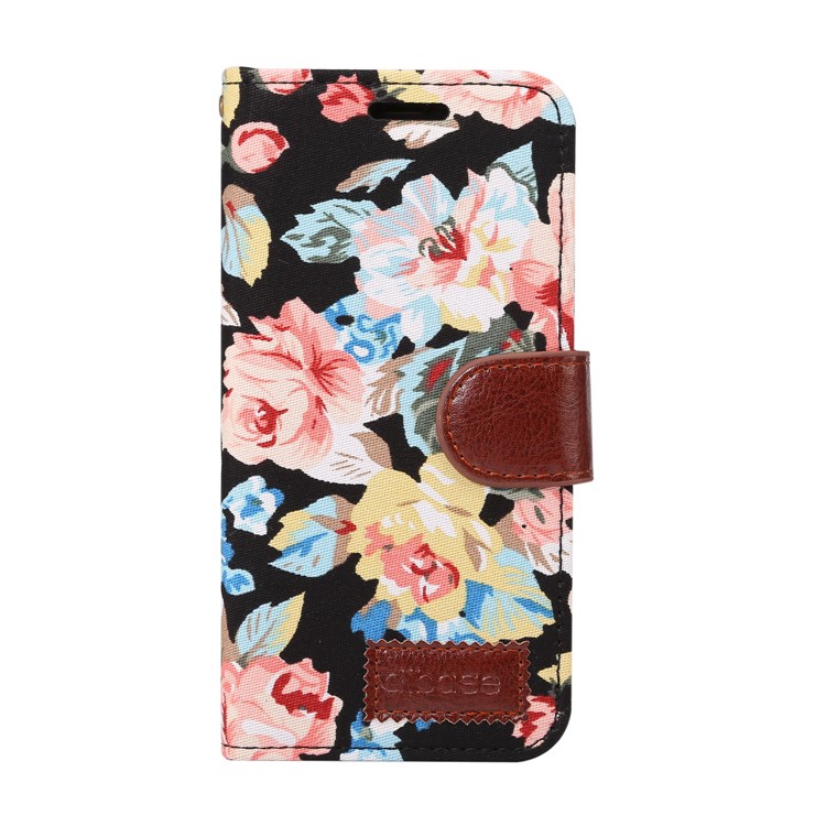 Flower Cloth Skin Card Holder Leather Stand Case for iPhone 8 - Black-2