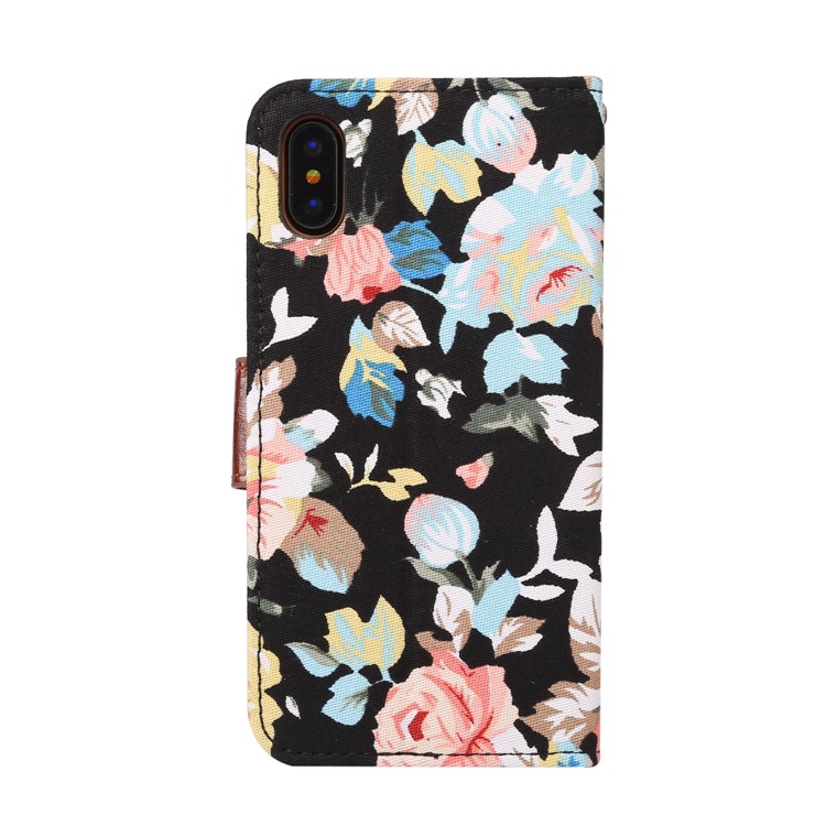 Flower Cloth Skin Card Holder Leather Stand Case for iPhone 8 - Black-3