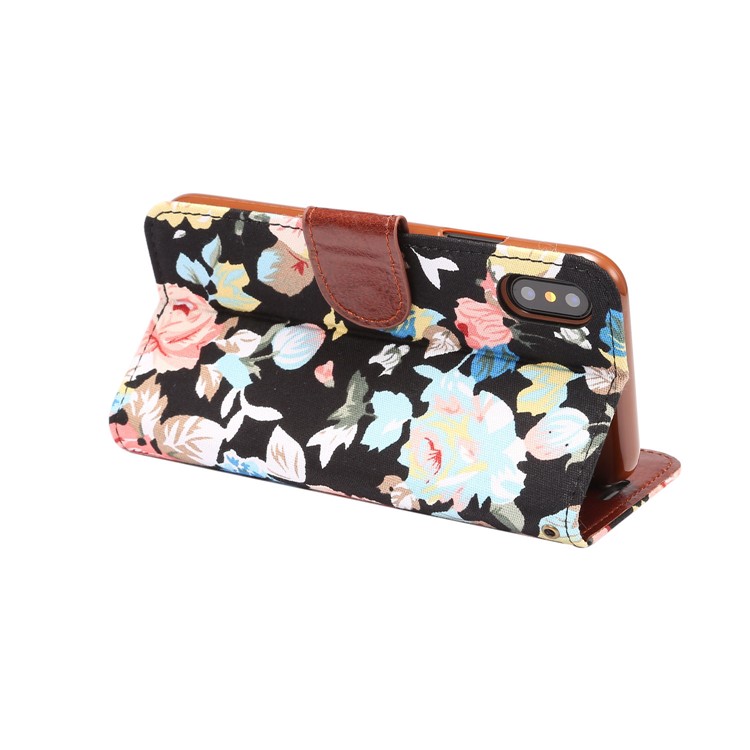 Flower Cloth Skin Card Holder Leather Stand Case for iPhone 8 - Black-4
