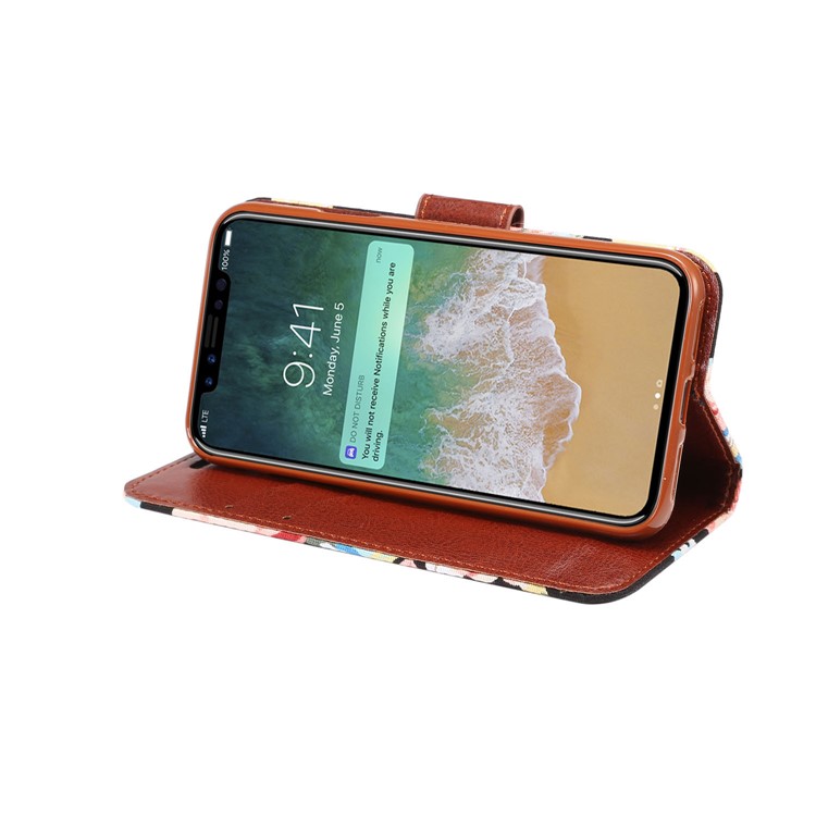 Flower Cloth Skin Card Holder Leather Stand Case for iPhone 8 - Black-5