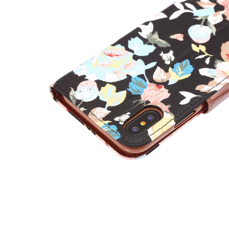 Flower Cloth Skin Card Holder Leather Stand Case for iPhone 8 - Black-6