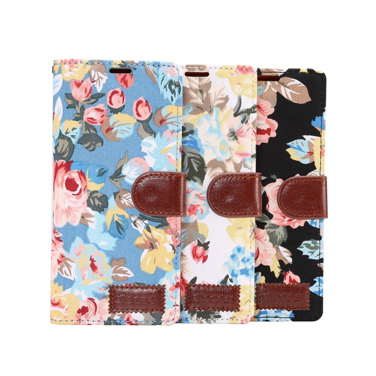 Flower Cloth Skin Card Holder Leather Stand Case for iPhone 8 - Black-7