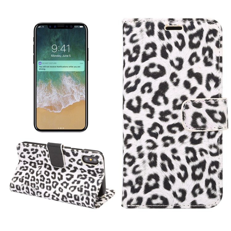 Leopard Pattern Leather Wallet Mobile Phone Cover for iPhone 8 - White-1