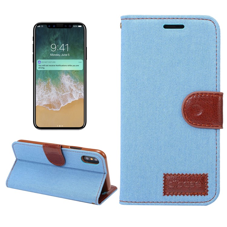 Jeans Cloth Leather Card Holder Stand Case for iPhone 8 - Baby Blue-1