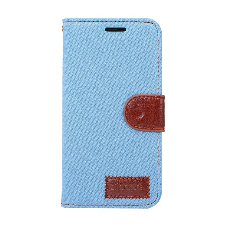 Jeans Cloth Leather Card Holder Stand Case for iPhone 8 - Baby Blue-2