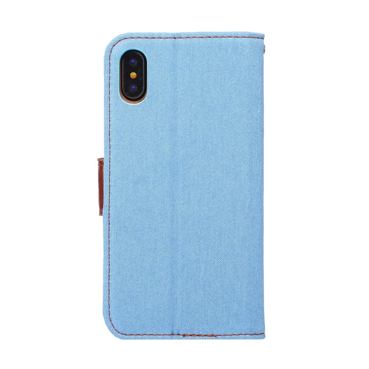 Jeans Cloth Leather Card Holder Stand Case for iPhone 8 - Baby Blue-3