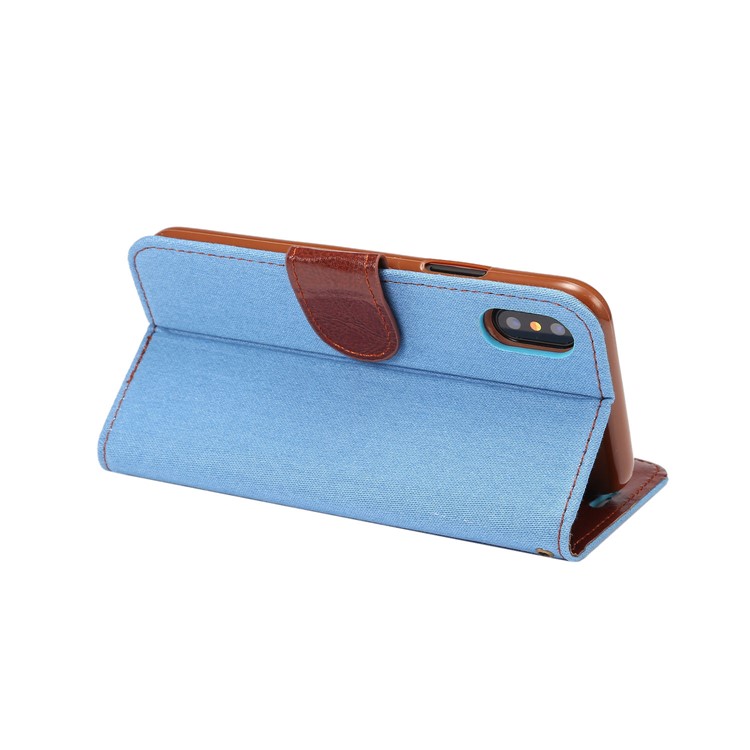 Jeans Cloth Leather Card Holder Stand Case for iPhone 8 - Baby Blue-5
