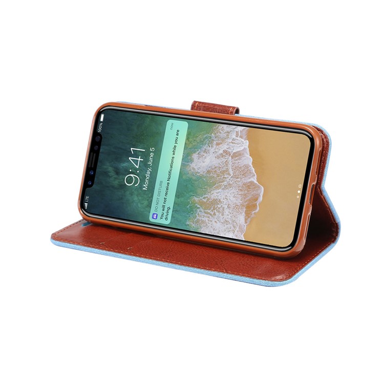 Jeans Cloth Leather Card Holder Stand Case for iPhone 8 - Baby Blue-6