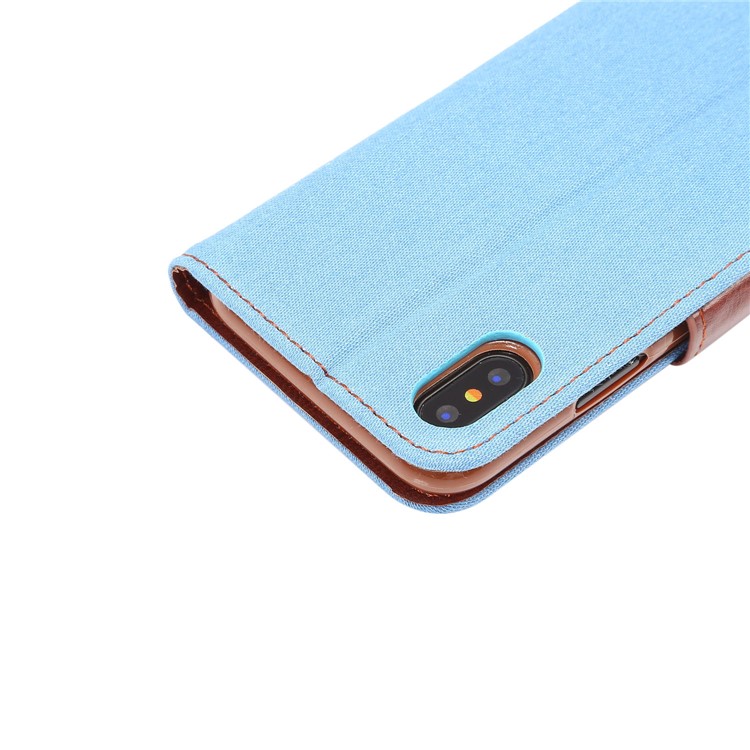 Jeans Cloth Leather Card Holder Stand Case for iPhone 8 - Baby Blue-7
