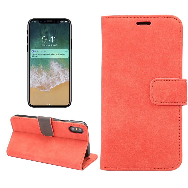 

Retro Style Leather Wallet Stand Phone Case Shell for iPhone X 5.8 inch - Orange, iPhone X