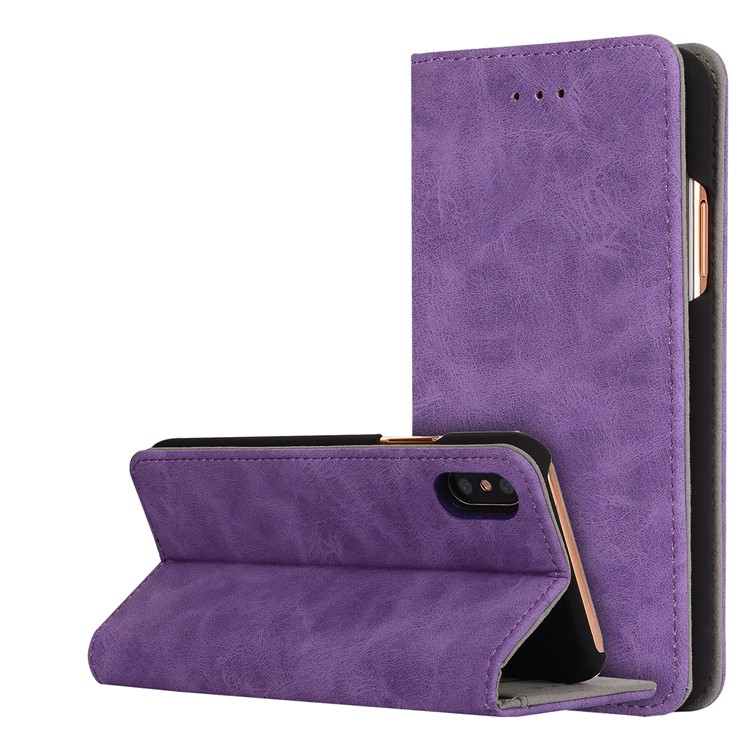 

Vintage Leather Auto-absorbed Magnetic Wallet Stand Phone Case for iPhone X/XS 5.8inch - Purple