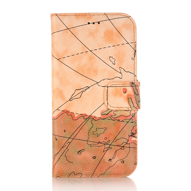 World Map Pattern Wallet Stand Leather Phone Shell for iPhone 8 - Brown-1