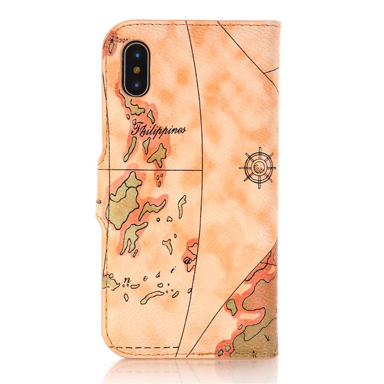 World Map Pattern Wallet Stand Leather Phone Shell for iPhone 8 - Brown-2