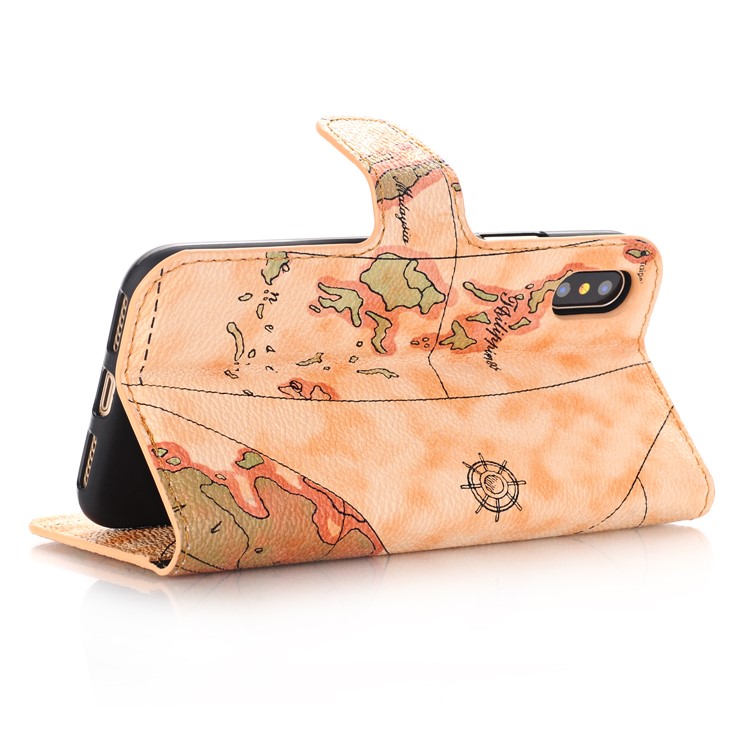 World Map Pattern Wallet Stand Leather Phone Shell for iPhone 8 - Brown-3