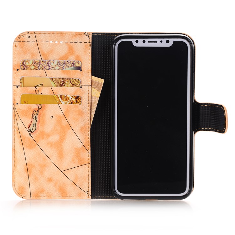 World Map Pattern Wallet Stand Leather Phone Shell for iPhone 8 - Brown-5