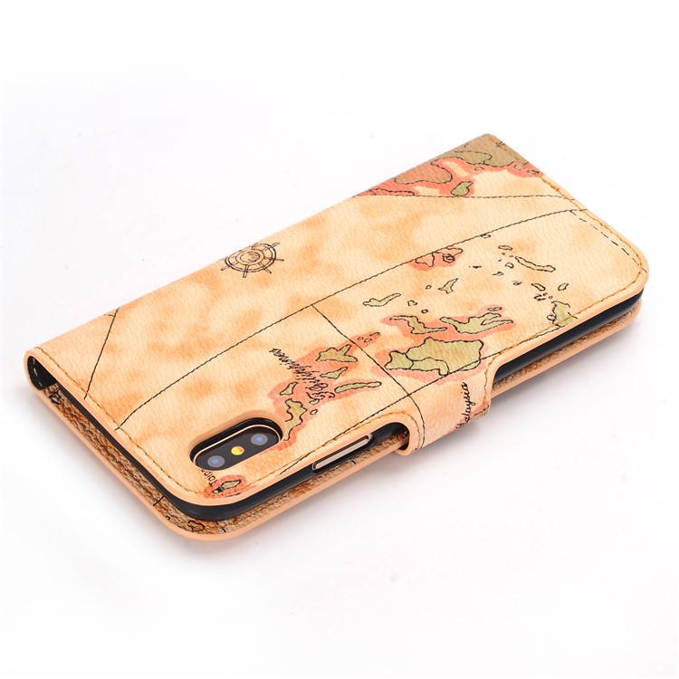World Map Pattern Wallet Stand Leather Phone Shell for iPhone 8 - Brown-6