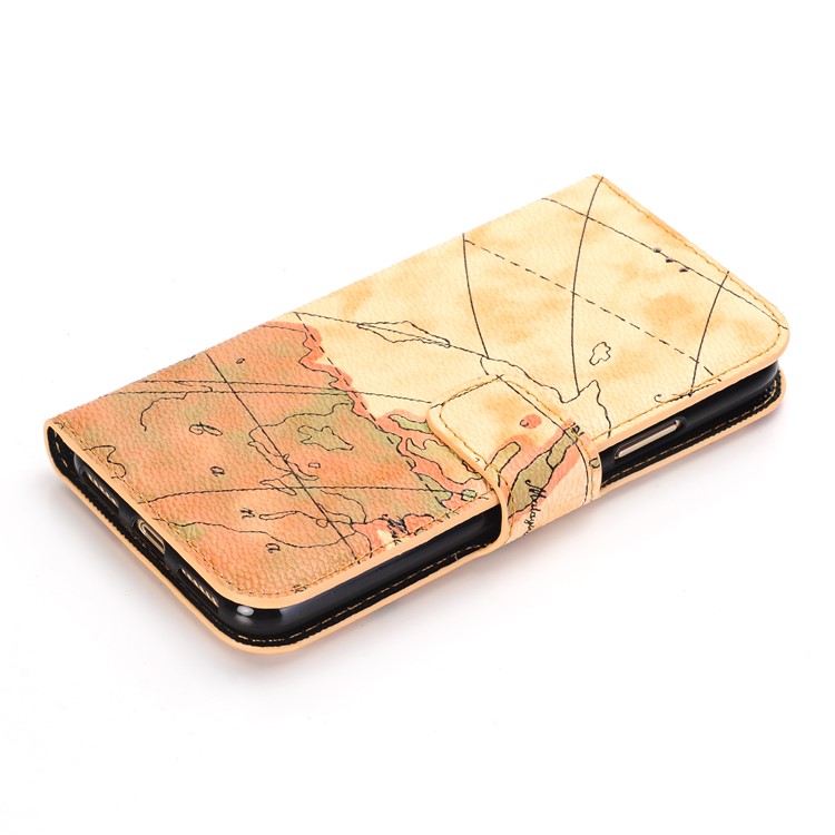 World Map Pattern Wallet Stand Leather Phone Shell for iPhone 8 - Brown-7