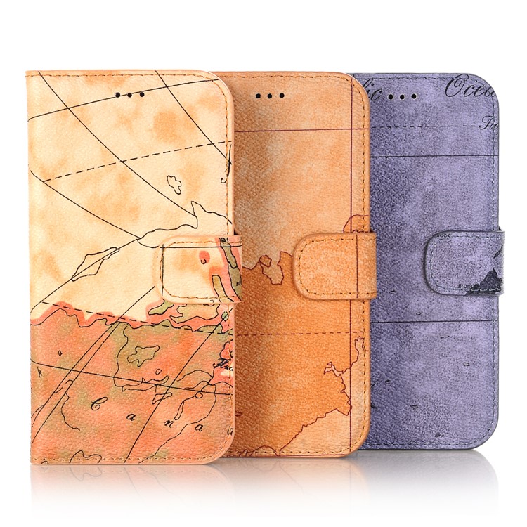 World Map Pattern Wallet Stand Leather Phone Shell for iPhone 8 - Brown-8
