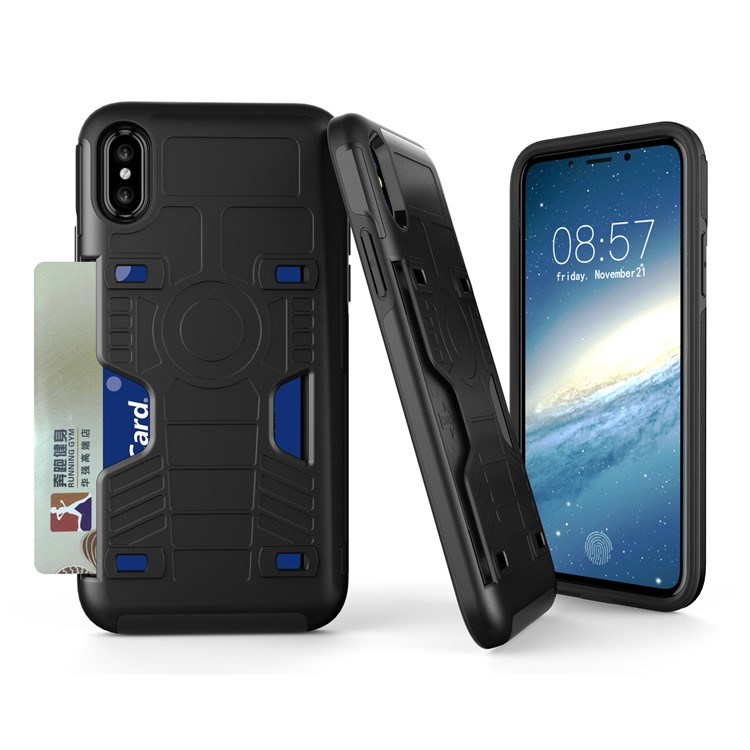 Rugged Cool Card Holder Hybrid PC + TPU Phone Case for iPhone 8 - Black-1