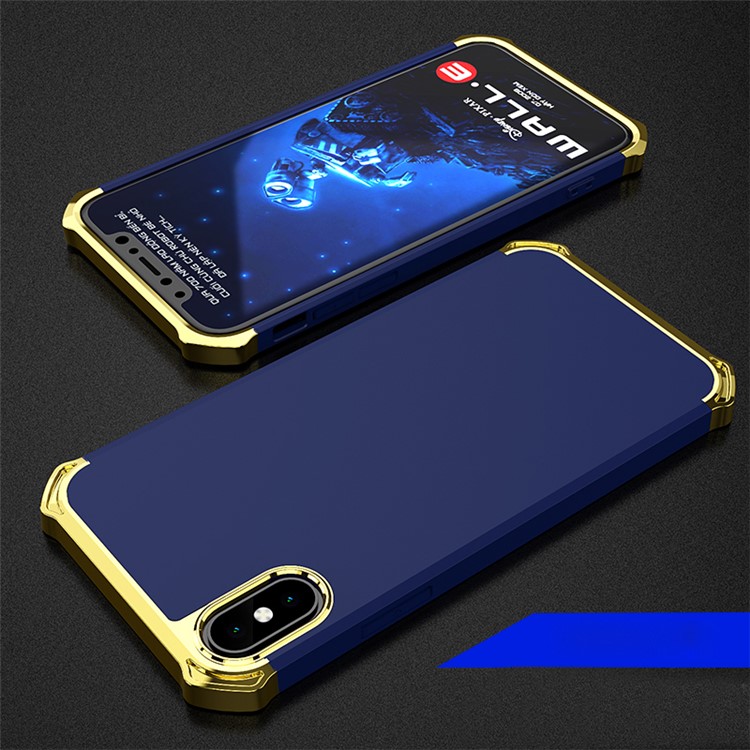 

Kylin Series for iPhone X/XS 5.8 inch Shock Resistant 3-in-1 Anodizing Process Plastic Hard Phone Case - Dark Blue / Gold, iPhone X