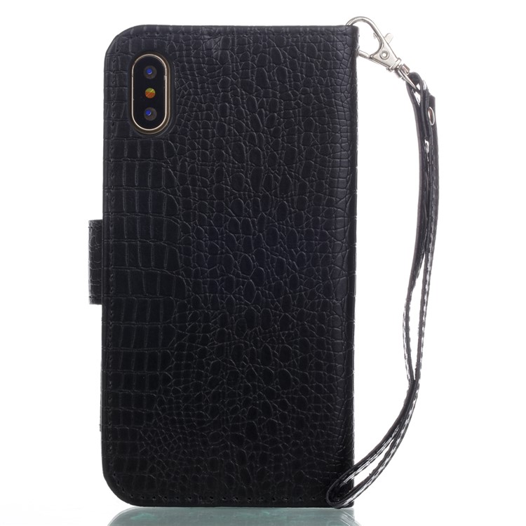 For iPhone 8 Crocodile Texture Leather Flip Phone Protection Cover with Stand - Black-2