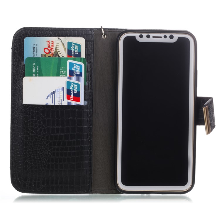For iPhone 8 Crocodile Texture Leather Flip Phone Protection Cover with Stand - Black-3