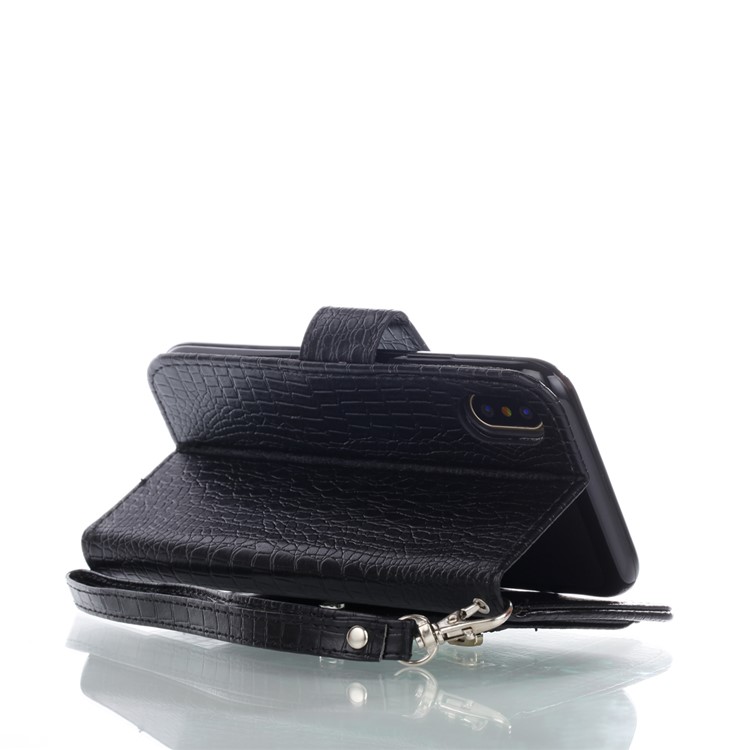 For iPhone 8 Crocodile Texture Leather Flip Phone Protection Cover with Stand - Black-5