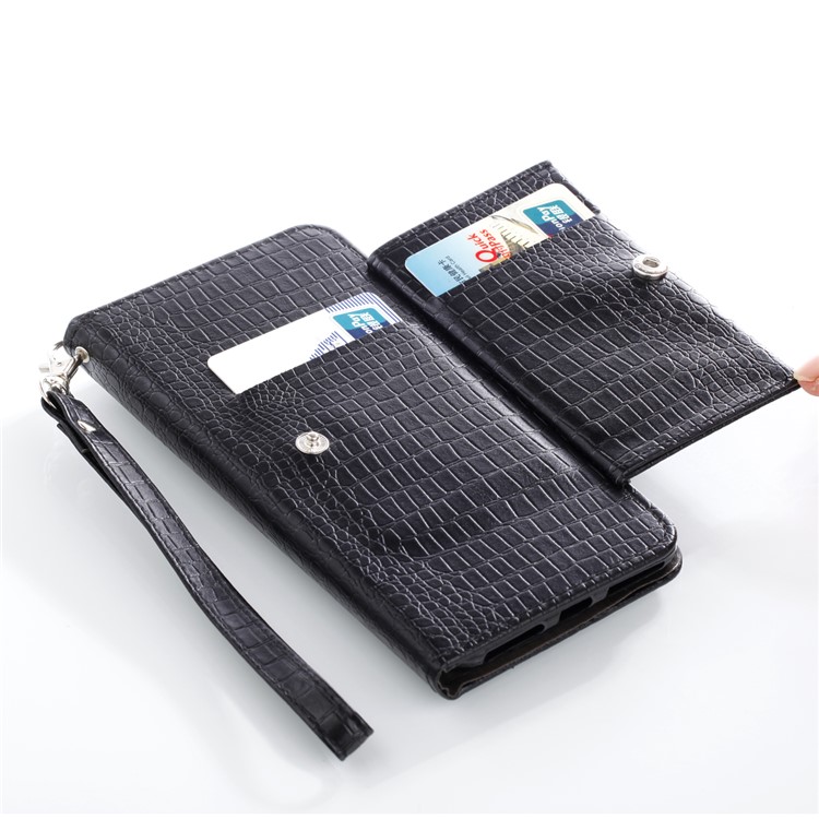For iPhone 8 Crocodile Texture Leather Flip Phone Protection Cover with Stand - Black-6