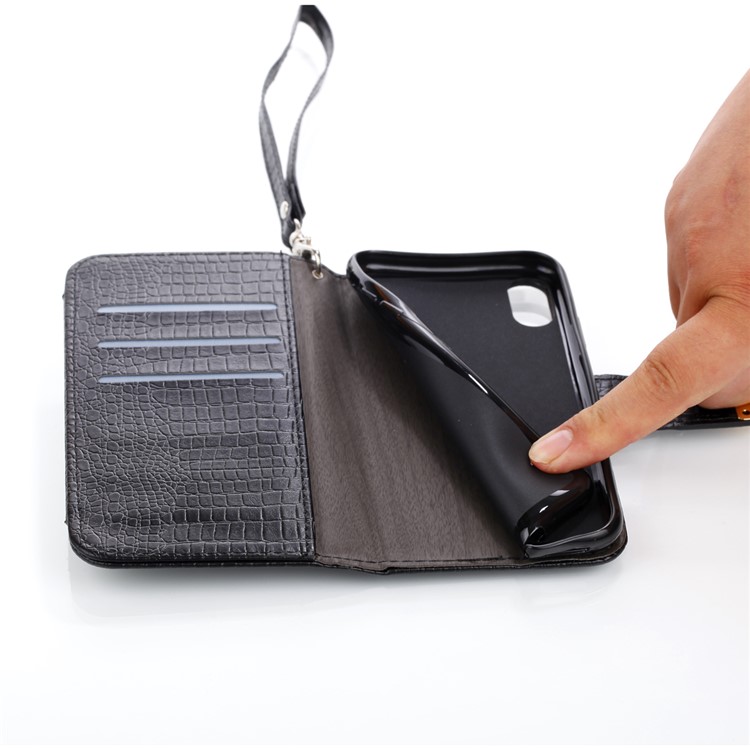 For iPhone 8 Crocodile Texture Leather Flip Phone Protection Cover with Stand - Black-7