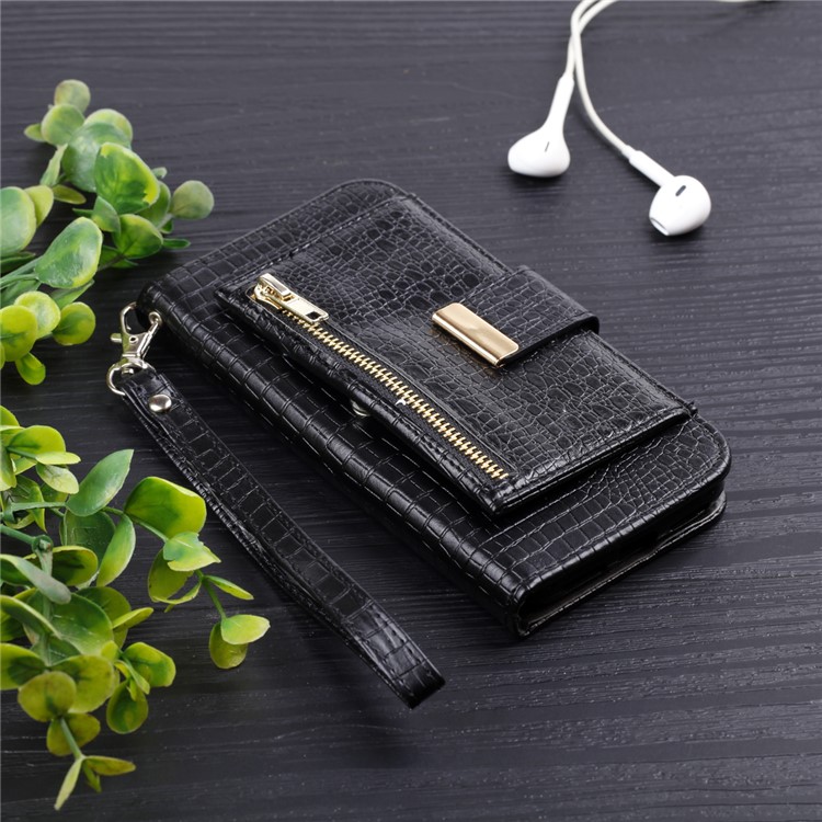For iPhone 8 Crocodile Texture Leather Flip Phone Protection Cover with Stand - Black-8