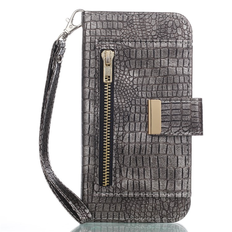 

For iPhone X/XS 5.8 inch Crocodile Texture Leather Flip Phone Protection Case with Stand - Light Grey, iPhone X