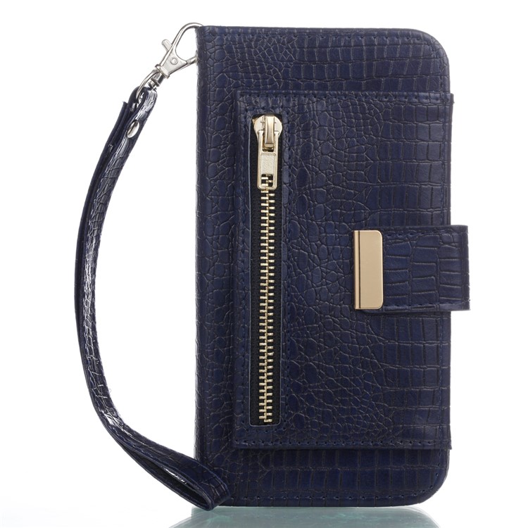

For iPhone X/XS 5.8 inch Crocodile Texture Leather Flip Cellphone Cover with Stand - Dark Blue, iPhone X
