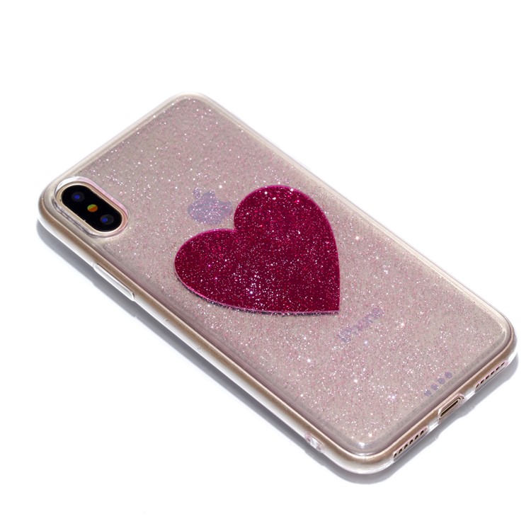 Glittery Powder Epoxy Decor Flexible TPU Gel Cover Case for iPhone 8 - Rose Heart-4