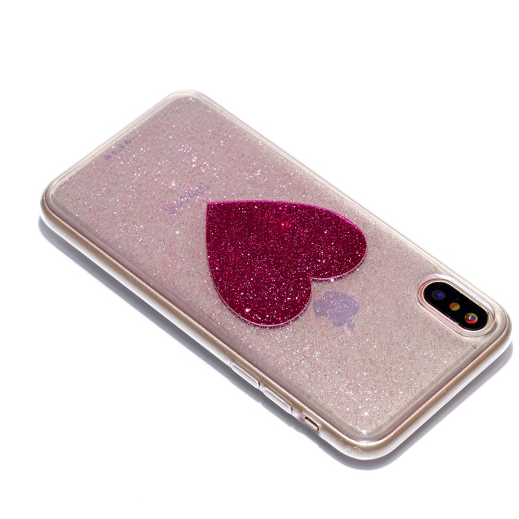 Glittery Powder Epoxy Decor Flexible TPU Gel Cover Case for iPhone 8 - Rose Heart-5