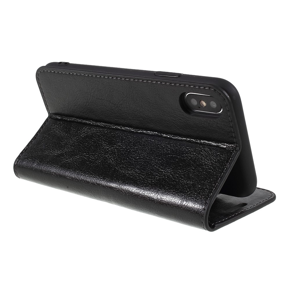Crazy Horse Genuine Leather Wallet Stand Case for iPhone 8 - Black-5