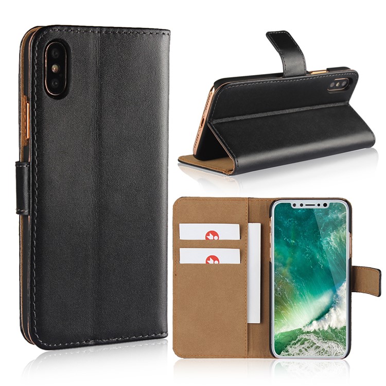 For iPhone 8 Split Leather Wallet Stand Case - Black-1