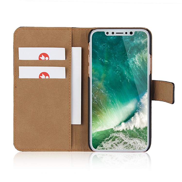 For iPhone 8 Split Leather Wallet Stand Case - Black-4
