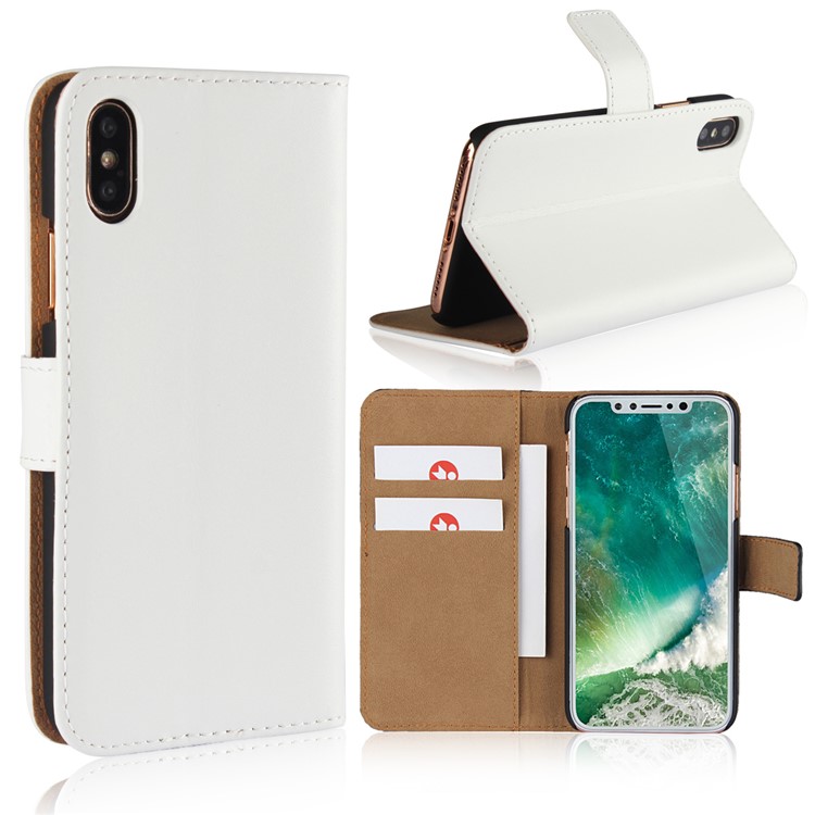 

For iPhone X 5.8 inch Split Leather Wallet Stand Cover - White, iPhone X