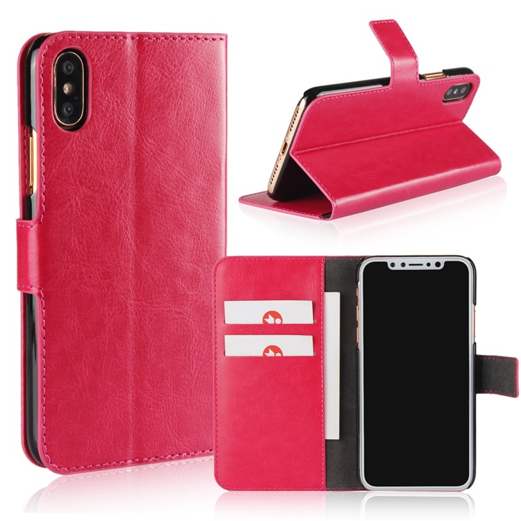 

Crazy Horse PU Leather Card Holder Phone Case for iPhone X 5.8 inch - Rose, iPhone X