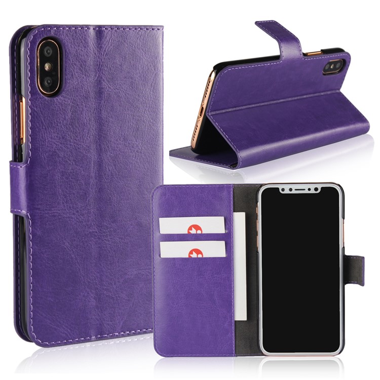 

Crazy Horse PU Leather Wallet Mobile Casing for iPhone X 5.8 inch - Purple
