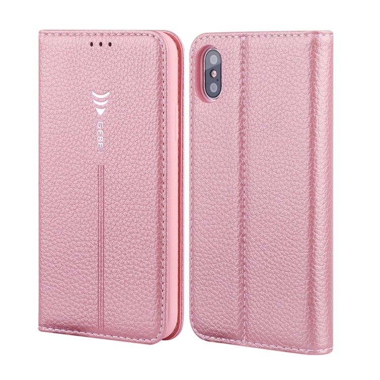

GEBEI Card Holder Flip Leather Stand Mobile Phone Shell for iPhone X/XS 5.8 inch - Rose Gold, iPhone X