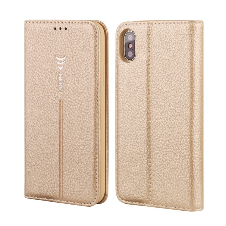 

GEBEI Litchi Grain Card Holder PU Leather Phone Case for iPhone X/XS 5.8 inch - Gold