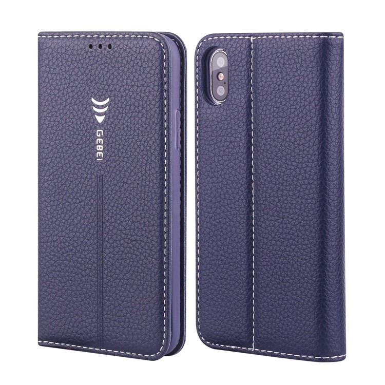 

GEBEI Litchi Texture Leather Flip Cover with Card Slots for iPhone X/XS 5.8 inch - Dark Blue