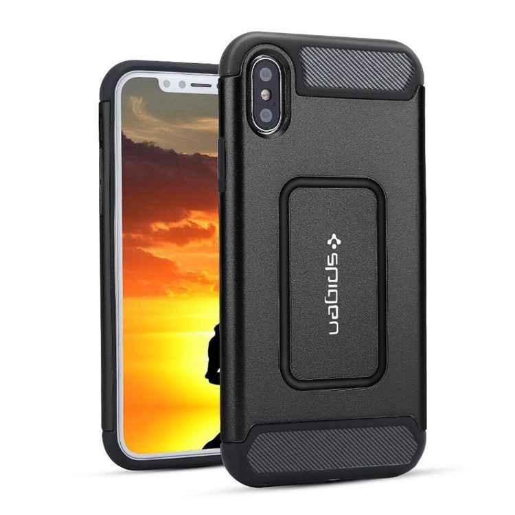 Carbon Fiber Texture Cool PC+TPU Hybrid Case (Built-in Magnetic Holder Metal Sheet) for iPhone 8 - Black-1